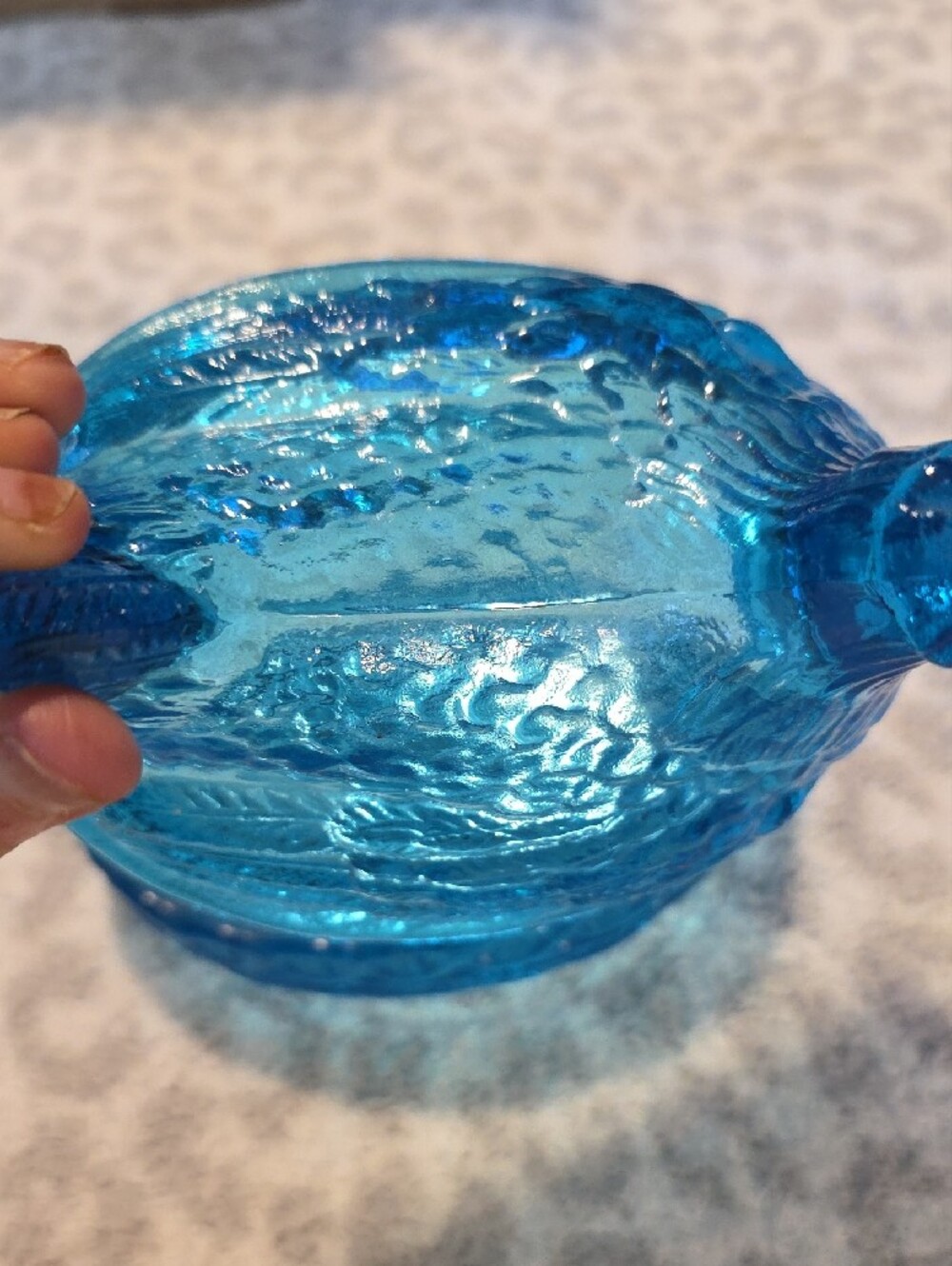 VTG Large L.E. Smith Capri Blue Glass Hen on Nest 6" Covered Dish - Picture 7 of 7